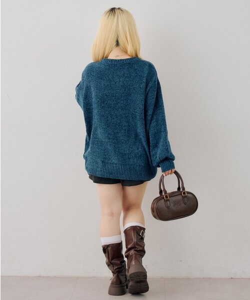 continuer de NICE CLAUP(コンティニューデナイスクラップ)の「ゆるっとロゴベロアモールニット(ニット/セーター・レディース・オフホワイト/ブラック/ボルドー/グリーン・FREE)」の15枚目の写真