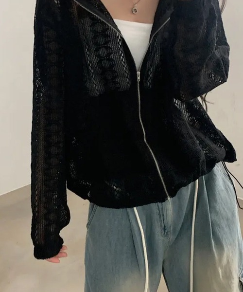 Kuroba(クロバ)の「総レースZipパーカー(パーカー・レディース・ブラック/オフホワイト・FREE)」の2枚目の写真