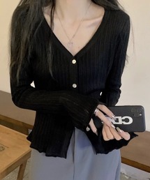 Vネックリブニットカーディガン