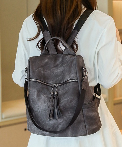 Miniministore(ミニミニストア)の「大容量リュック PUレザーリュックサック(バックパック/リュック・レディース・ブルーグリーン/ブラウン/ベージュ/チャコールグレー・FREE)」の1枚目の写真