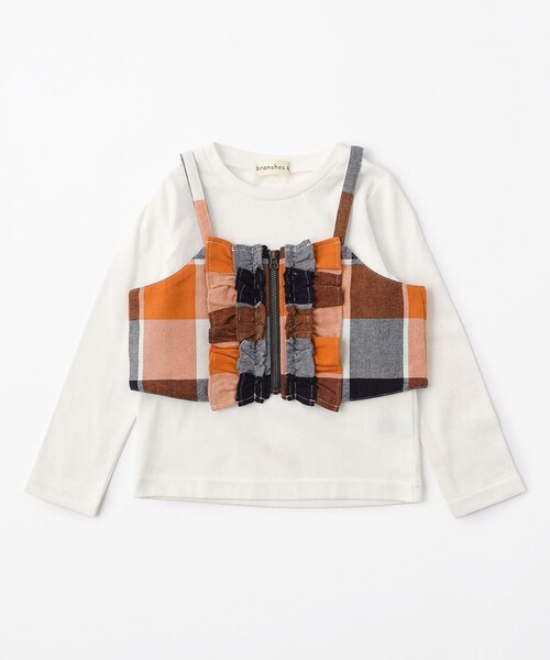 BRANSHES(ブランシェス)の「【おそろい】レトロチェック柄ビスチェトップスセット(その他トップス・キッズ・オレンジ/ライトグリーン・100/150/140/110/130/120)」の3枚目の写真