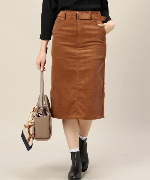 BEAUTY&YOUTH UNITED ARROWS（ビューティーアンドユースユナイテッドアローズ）の「BY コーデュロイベルトタイトスカート◆（スカート・レディース・ネイビー/ブラウン/オフホワイト/ダークグリーン/ライトグレー・SMALL/MEDIUM）」の3枚目の写真