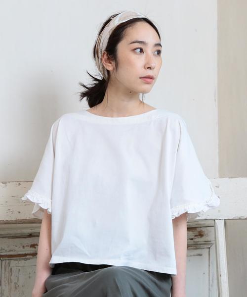 coen（コーエン）の「フリルボートネックカットソー（Tシャツ/カットソー・レディース・オリーブ/ホワイト・FREE）」の3枚目の写真