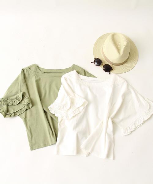 coen（コーエン）の「フリルボートネックカットソー（Tシャツ/カットソー・レディース・オリーブ/ホワイト・FREE）」の11枚目の写真
