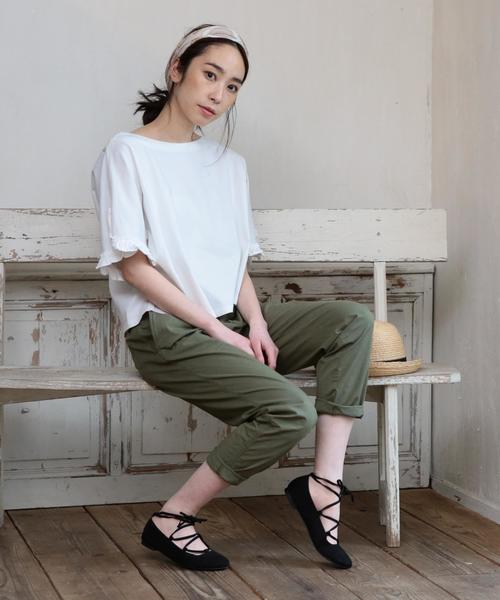 coen（コーエン）の「フリルボートネックカットソー（Tシャツ/カットソー・レディース・オリーブ/ホワイト・FREE）」の12枚目の写真
