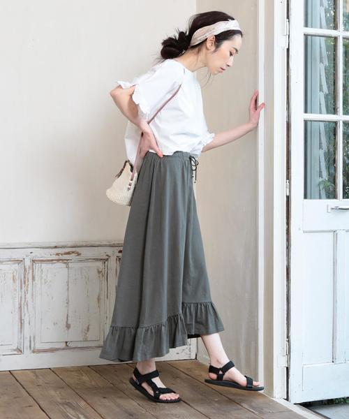 coen（コーエン）の「フリルボートネックカットソー（Tシャツ/カットソー・レディース・オリーブ/ホワイト・FREE）」の14枚目の写真