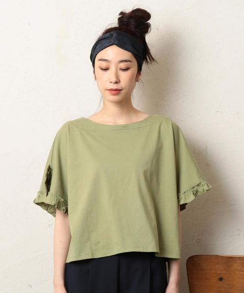 coen（コーエン）の「フリルボートネックカットソー（Tシャツ/カットソー・レディース・オリーブ/ホワイト・FREE）」の15枚目の写真