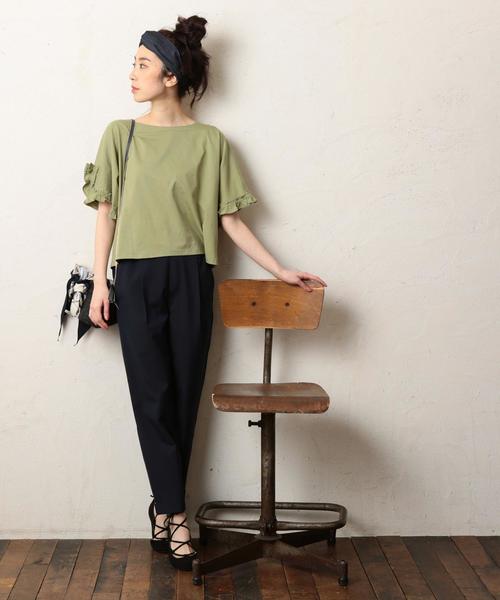 coen（コーエン）の「フリルボートネックカットソー（Tシャツ/カットソー・レディース・オリーブ/ホワイト・FREE）」の10枚目の写真