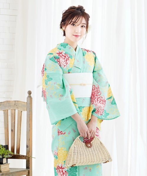 セール 女性浴衣単品 水色 菊とオウム 浴衣 Kimonomachi キモノマチ のファッション通販 Zozotown