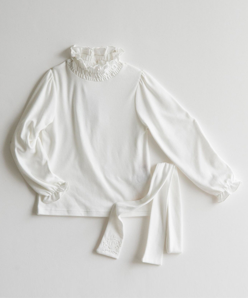 Catherine Cottage（キャサリンコテージ）の「ボウタイ付シャーリングプルオーバー（シャツ/ブラウス・キッズ・ホワイト/ブラック・130/110/150/120/160/140）」の2枚目の写真