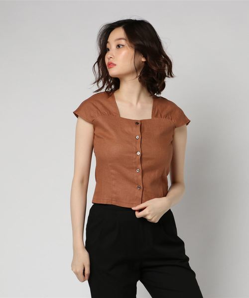 archives（アルシーヴ）の「綿麻ギャザースリーブブラウス（シャツ/ブラウス・レディース・ブラウン/ベージュ/ブルー/ブラック/ダークブラウン・MEDIUM）」の3枚目の写真