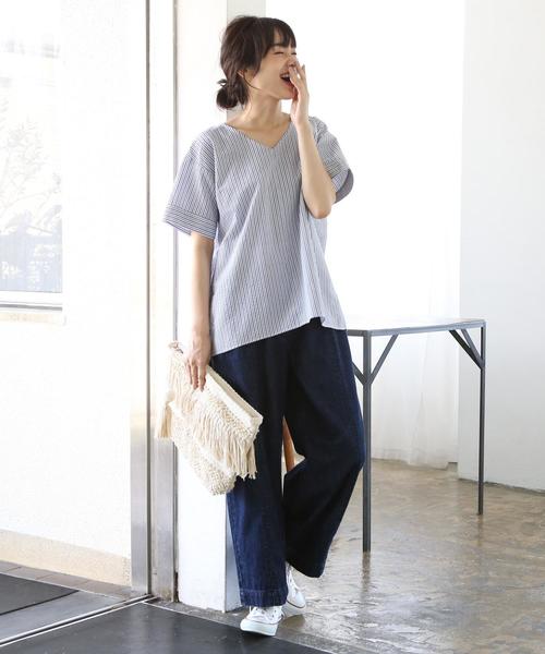 coen(コーエン)の「USAデニム切り替えセミワイドデニムパンツ(デニムパンツ・レディース・ブラック/ネイビー・MEDIUM/SMALL/LARGE)」の5枚目の写真