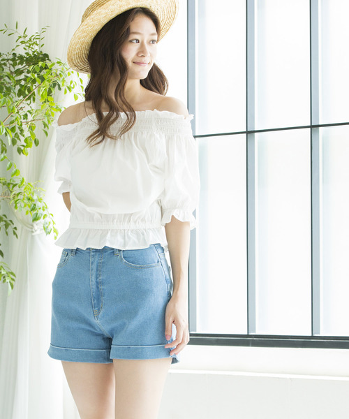 WEGO（ウィゴー）の「WEGO/デイリーハイウエストショーツ（デニムパンツ・レディース・ダークインディゴブルー/インディゴブルー/ライトインディゴブルー・SMALL/MEDIUM/LARGE）」の3枚目の写真