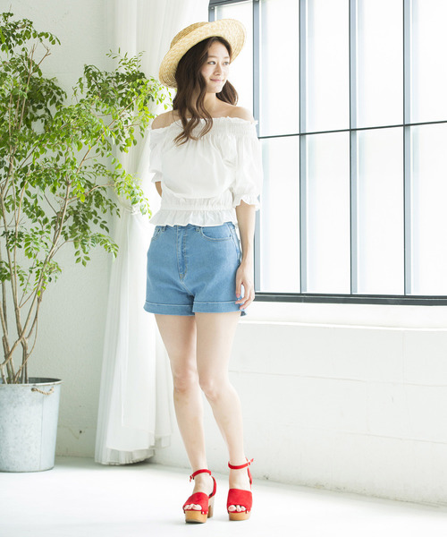 WEGO（ウィゴー）の「WEGO/デイリーハイウエストショーツ（デニムパンツ・レディース・ダークインディゴブルー/インディゴブルー/ライトインディゴブルー・SMALL/MEDIUM/LARGE）」の15枚目の写真