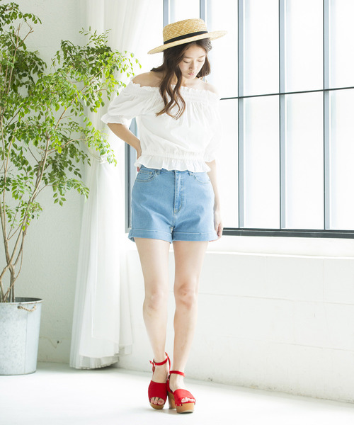 WEGO（ウィゴー）の「WEGO/デイリーハイウエストショーツ（デニムパンツ・レディース・ダークインディゴブルー/インディゴブルー/ライトインディゴブルー・SMALL/MEDIUM/LARGE）」の16枚目の写真