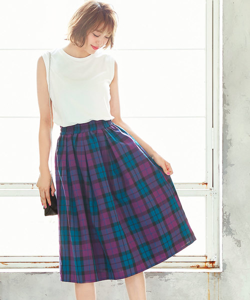 KOBE LETTUCE（コウベレタス）の「マドラスチェックミディアム丈フレアスカート＊ボトムス/レディース[M2192]神戸レタス（スカート・レディース・ブルー系その他/パープル系その他/ブラック系その他・FREE）」の3枚目の写真