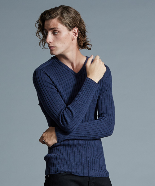 5351 ペインティングブロークンチェックVネックプルオーバーニット