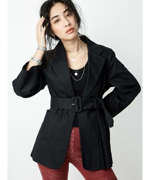 EVRIS（エヴリス）の「プリーツドッキングテーラードジャケット（テーラードジャケット・レディース・オレンジ/ホワイト/ブラック・FREE）」の3枚目の写真