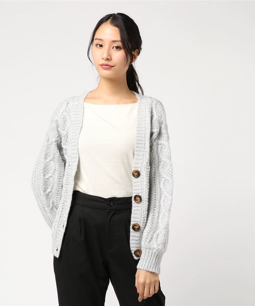 one way(ワンウェイ)の「モヘアタッチACケーブルカーデ(カーディガン/ボレロ・レディース・ホワイト/ライトグレー/ベージュ/ライトピンク・M)」の3枚目の写真