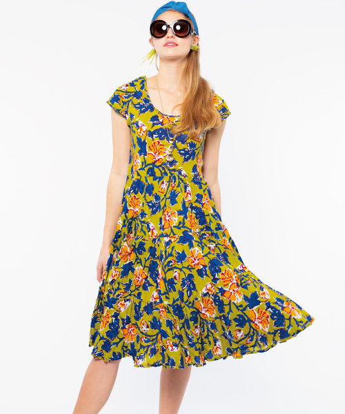 JETSET SOLO PLUS (ジェットセット ソロプラス)の「【DRESS ADDICT】クリンクル加工フレンチスリーブワンピース(ワンピース)」|グリーン系その他