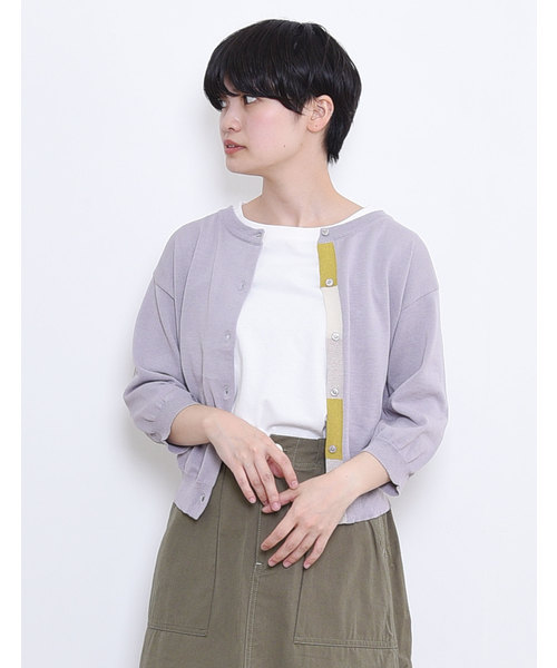 POU DOU DOU（プードゥドゥ）の「UVカット 下前立て配色クルーネックカーディガン（カーディガン/ボレロ・レディース・グレー/イエロー/グリーン/ブラック・3）」の3枚目の写真