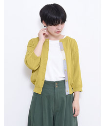 UVカット 下前立て配色クルーネックカーディガン