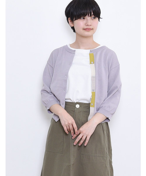 POU DOU DOU（プードゥドゥ）の「UVカット 下前立て配色クルーネックカーディガン（カーディガン/ボレロ・レディース・グレー/イエロー/グリーン/ブラック・3）」の14枚目の写真