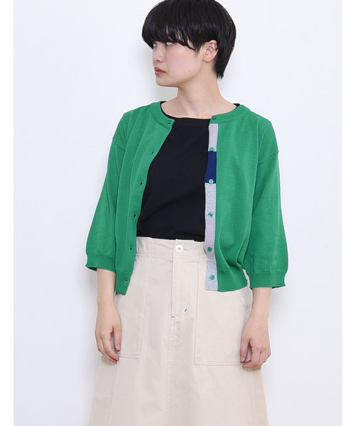 POU DOU DOU（プードゥドゥ）の「UVカット 下前立て配色クルーネックカーディガン（カーディガン/ボレロ・レディース・グレー/イエロー/グリーン/ブラック・3）」の20枚目の写真