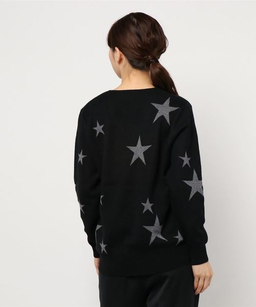 INTERPLANET（インタープラネット）の「スターラメジャガードＶネック（ニット/セーター・レディース・ブラック/グレー/オフホワイト・FREE）」の4枚目の写真