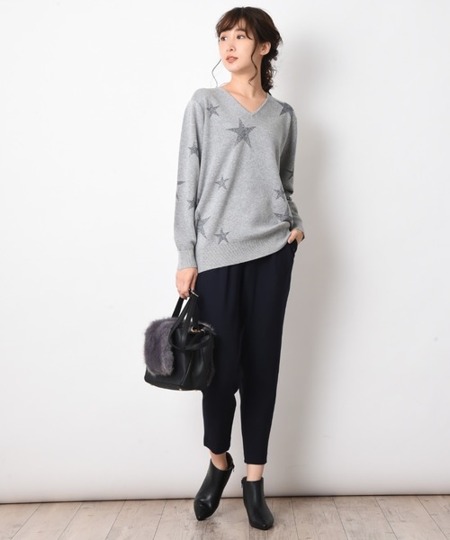 INTERPLANET（インタープラネット）の「スターラメジャガードＶネック（ニット/セーター・レディース・ブラック/グレー/オフホワイト・FREE）」の11枚目の写真