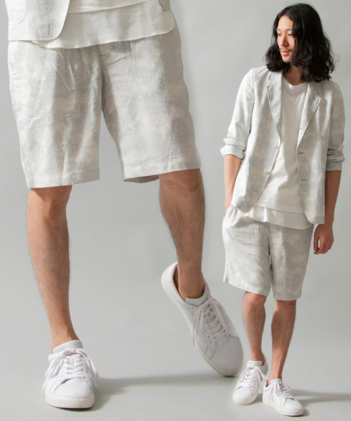 MONKEY TIME（モンキータイム）の「MT∴ フラワーカモ ノープリーツ ショーツ（スラックス・メンズ・ナチュラル/ネイビー・MEDIUM/LARGE/SMALL）」の2枚目の写真
