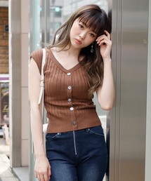 LIPSERVICE | ワイドリブノースリシェルボタンニットトップス(ニット/セーター)