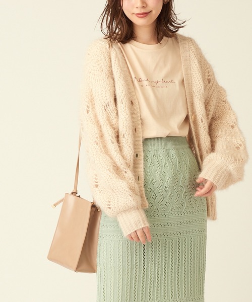 natural couture（ナチュラルクチュール）の「ふわふわ透かし2WAYカーディガン（カーディガン/ボレロ・レディース・パープル/ブラウン/ピンク/アイボリー・FREE）」の10枚目の写真