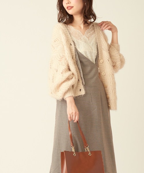 natural couture（ナチュラルクチュール）の「ふわふわ透かし2WAYカーディガン（カーディガン/ボレロ・レディース・パープル/ブラウン/ピンク/アイボリー・FREE）」の20枚目の写真