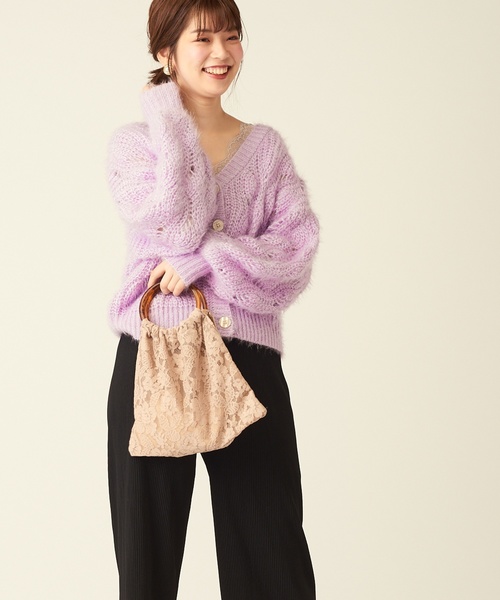 natural couture（ナチュラルクチュール）の「ふわふわ透かし2WAYカーディガン（カーディガン/ボレロ・レディース・パープル/ブラウン/ピンク/アイボリー・FREE）」の12枚目の写真