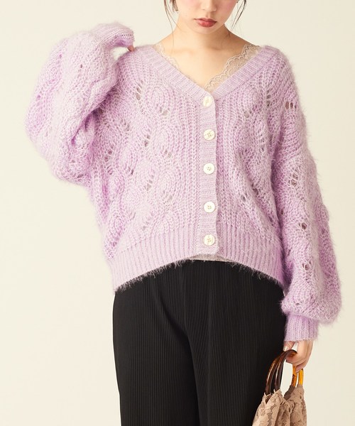 natural couture（ナチュラルクチュール）の「ふわふわ透かし2WAYカーディガン（カーディガン/ボレロ・レディース・パープル/ブラウン/ピンク/アイボリー・FREE）」の17枚目の写真