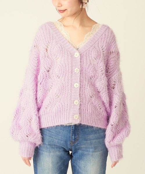 natural couture（ナチュラルクチュール）の「ふわふわ透かし2WAYカーディガン（カーディガン/ボレロ・レディース・パープル/ブラウン/ピンク/アイボリー・FREE）」の18枚目の写真