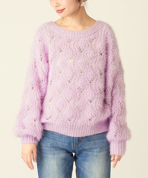 natural couture（ナチュラルクチュール）の「ふわふわ透かし2WAYカーディガン（カーディガン/ボレロ・レディース・パープル/ブラウン/ピンク/アイボリー・FREE）」の14枚目の写真