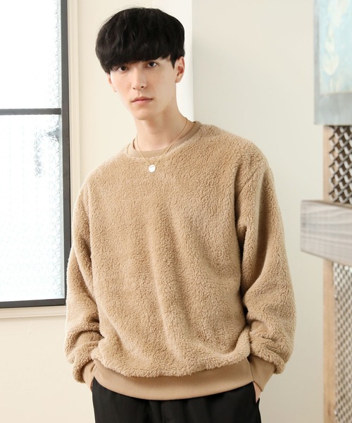 TopIsm（トップイズム）の「ワイドシルエット シャギーボア クルーネックカットソー（スウェット・メンズ・ブラック/ベージュ/グレー/アイボリー/モカ/ワイン/ネイビー/ホワイト/ネイビー系/ライトグリーン/ブルー/ライトパープル/ワインレッド・LL/M/L）」の6枚目の写真