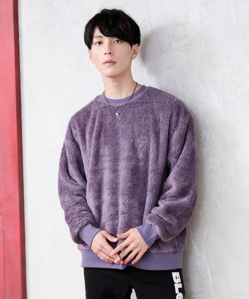 TopIsm（トップイズム）の「ワイドシルエット シャギーボア クルーネックカットソー（スウェット・メンズ・ブラック/ベージュ/グレー/アイボリー/モカ/ワイン/ネイビー/ホワイト/ネイビー系/ライトグリーン/ブルー/ライトパープル/ワインレッド・LL/M/L）」の11枚目の写真