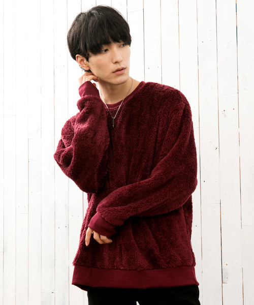 TopIsm（トップイズム）の「ワイドシルエット シャギーボア クルーネックカットソー（スウェット・メンズ・ブラック/ベージュ/グレー/アイボリー/モカ/ワイン/ネイビー/ホワイト/ネイビー系/ライトグリーン/ブルー/ライトパープル/ワインレッド・LL/M/L）」の13枚目の写真