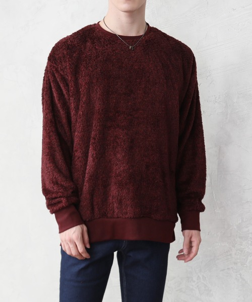 TopIsm（トップイズム）の「ワイドシルエット シャギーボア クルーネックカットソー（スウェット・メンズ・ブラック/ベージュ/グレー/アイボリー/モカ/ワイン/ネイビー/ホワイト/ネイビー系/ライトグリーン/ブルー/ライトパープル/ワインレッド・LL/M/L）」の12枚目の写真