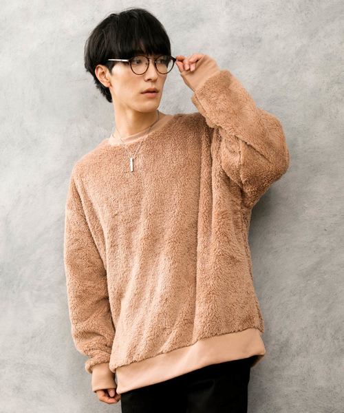 TopIsm（トップイズム）の「ワイドシルエット シャギーボア クルーネックカットソー（スウェット・メンズ・ブラック/ベージュ/グレー/アイボリー/モカ/ワイン/ネイビー/ホワイト/ネイビー系/ライトグリーン/ブルー/ライトパープル/ワインレッド・LL/M/L）」の5枚目の写真