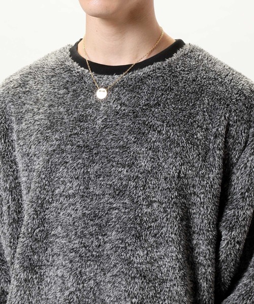 TopIsm（トップイズム）の「ワイドシルエット シャギーボア クルーネックカットソー（スウェット・メンズ・ブラック/ベージュ/グレー/アイボリー/モカ/ワイン/ネイビー/ホワイト/ネイビー系/ライトグリーン/ブルー/ライトパープル/ワインレッド・LL/M/L）」の22枚目の写真