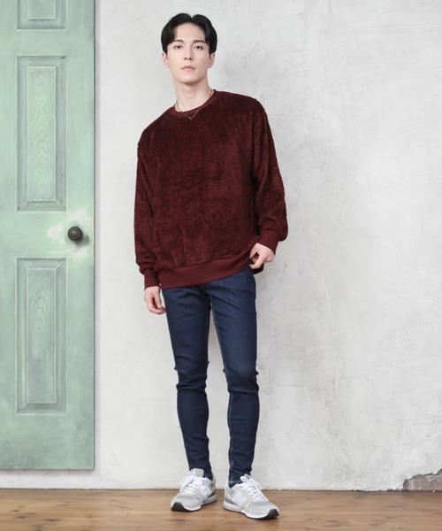 TopIsm（トップイズム）の「ワイドシルエット シャギーボア クルーネックカットソー（スウェット・メンズ・ブラック/ベージュ/グレー/アイボリー/モカ/ワイン/ネイビー/ホワイト/ネイビー系/ライトグリーン/ブルー/ライトパープル/ワインレッド・LL/M/L）」の18枚目の写真
