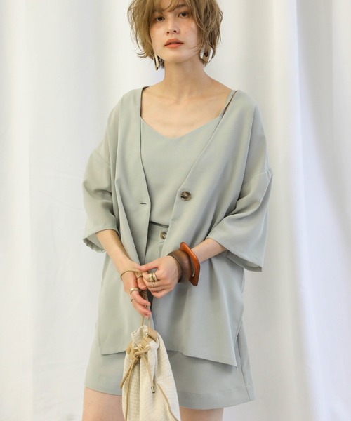 select MOCA（セレクトモカ）の「2020 SS ルーズジャケット３点セット（セットアップ・レディース・サックスブルー/ミント/レンガ・FREE）」の2枚目の写真