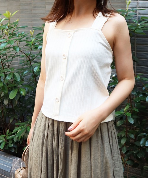 Riberry（リベリー）の「ワイドリブ　バッククロスタンク（タンクトップ・レディース・アイボリー/ブラック/ライトブラウン/モカ/ベージュ・MEDIUM）」の2枚目の写真