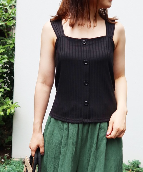 Riberry（リベリー）の「ワイドリブ　バッククロスタンク（タンクトップ・レディース・アイボリー/ブラック/ライトブラウン/モカ/ベージュ・MEDIUM）」の3枚目の写真