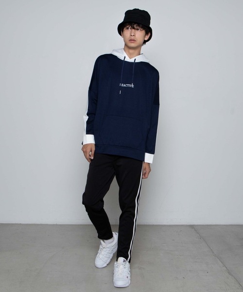 WEGO（ウィゴー）の「WEGO/ドルマンカラーブロックビッグシルエットパーカー（パーカー・メンズ・ベージュ/ネイビー/グレー・MEDIUM/LARGE）」の6枚目の写真