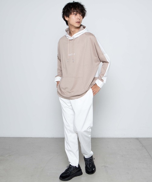 WEGO（ウィゴー）の「WEGO/ドルマンカラーブロックビッグシルエットパーカー（パーカー・メンズ・ベージュ/ネイビー/グレー・MEDIUM/LARGE）」の7枚目の写真